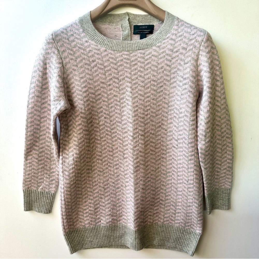J. Crew Italian Cashmere Women's Pink and Gray Sweater, 3/4 Sleeves, XS